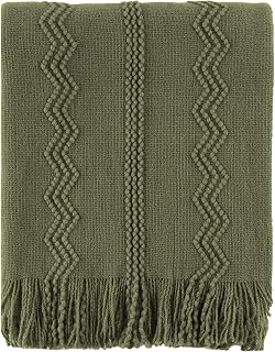 BATTILO HOME Army Green Throw Blanket for Sofa Couch Office Living Room Home Decor Lightweight Textured Soft Cozy Knit Throw with Tassels Suitable All Seasons 50"x60"