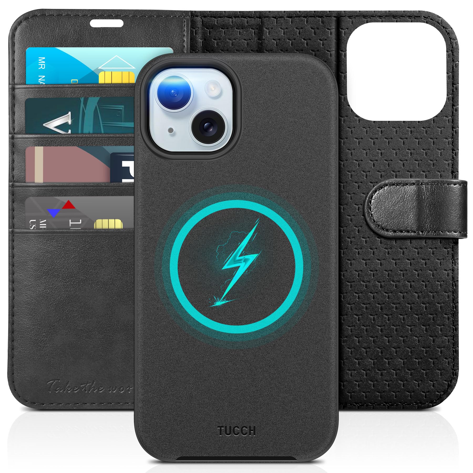 TUCCH Hülle für iPhone 15 5G 2023 (6,1 Zoll), 2-IN-1, Schwarz