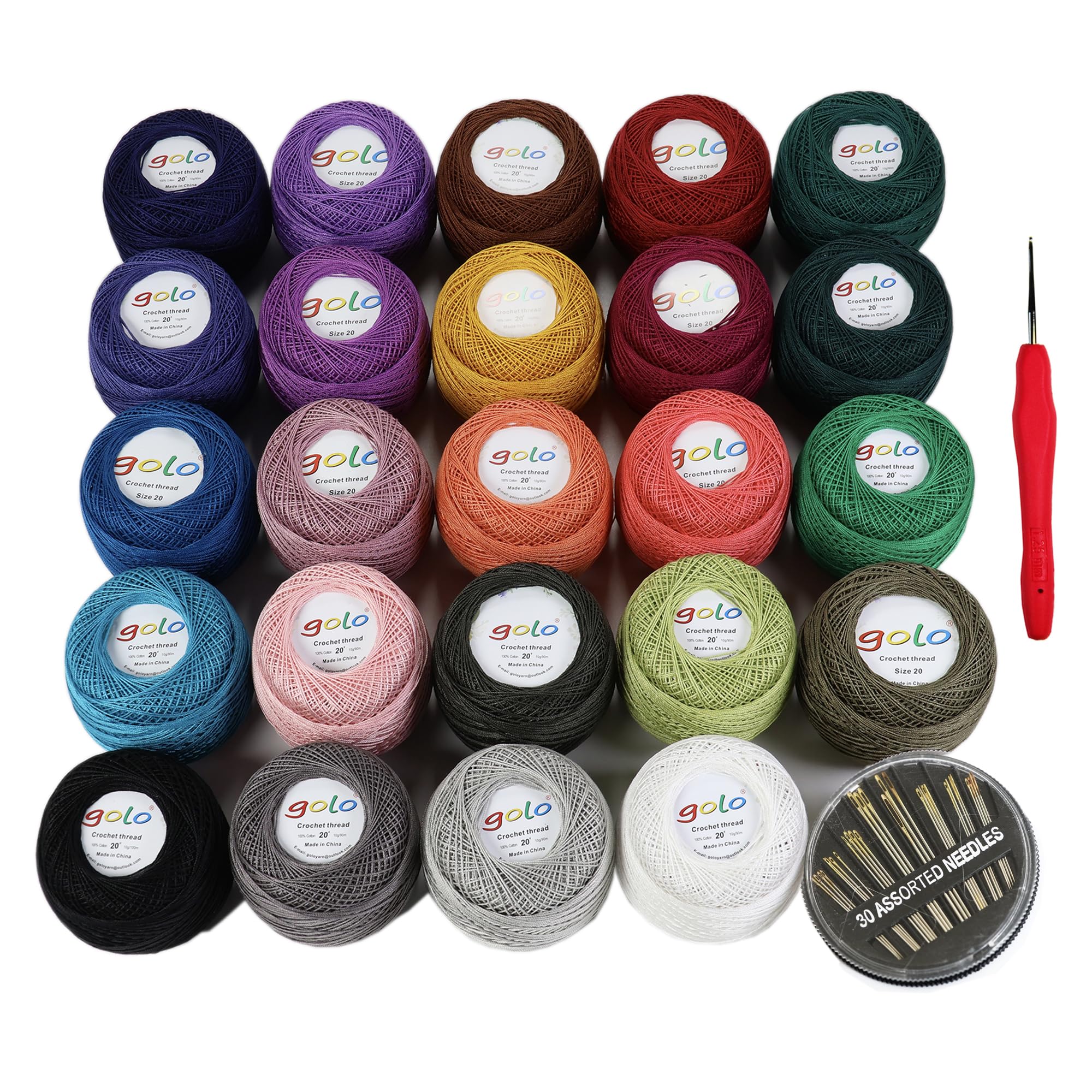 golo 24 Skeins Crochet Thread Size 20 10g x 24 Embroidery Thread Crochet Yarn fo