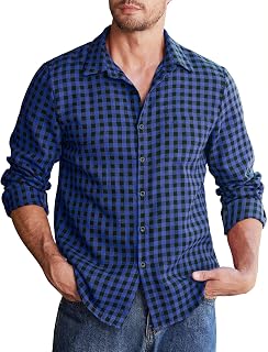 COOFANDY Men's Long Sleeve Plaid Shirt Regular Fit Flannel Plaid Shirt Button Down Work Shirt