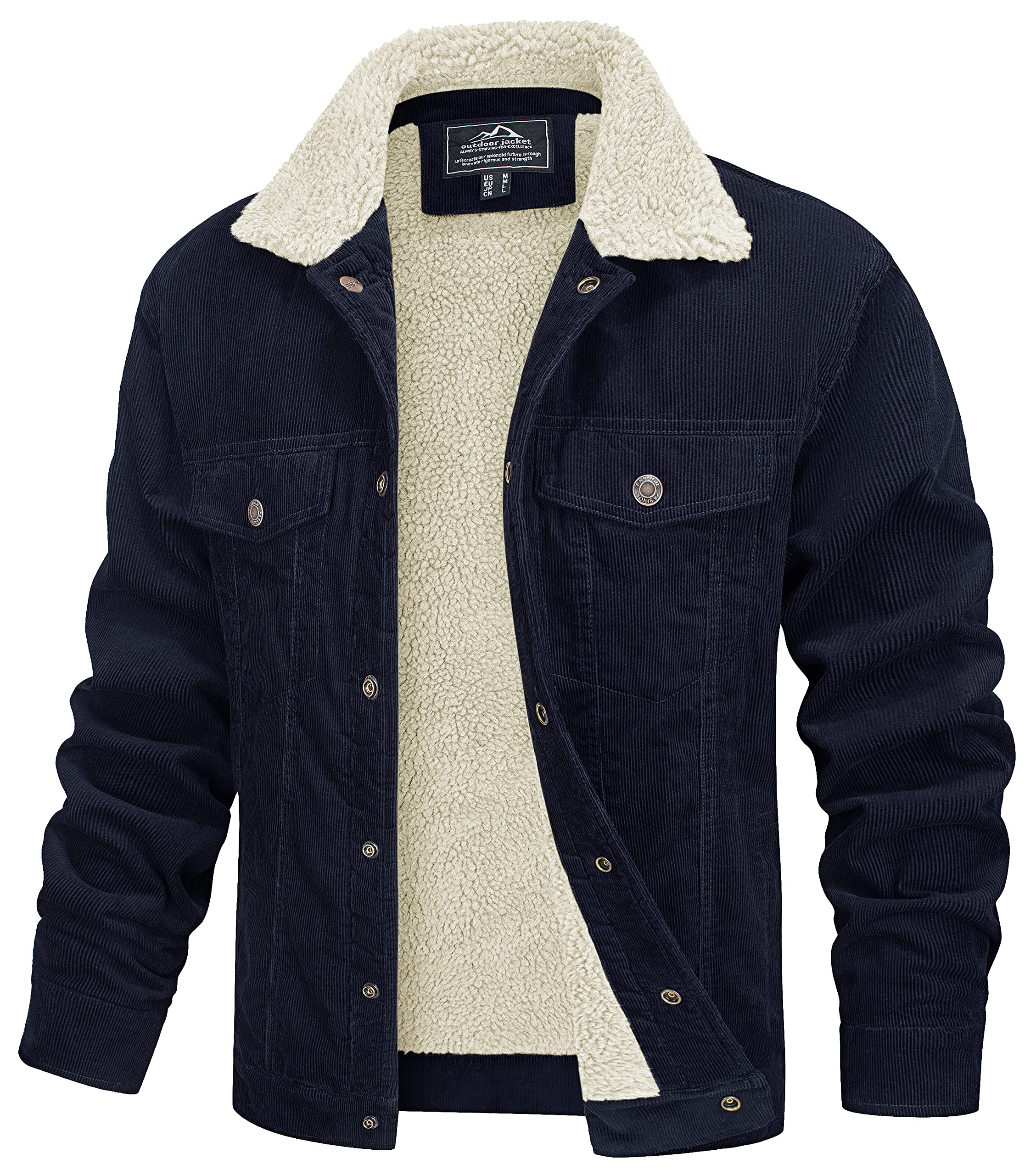 MAGCOMSEN Men's Corduroy Jacket Winter Sherpa Lined Warm Thick Coat