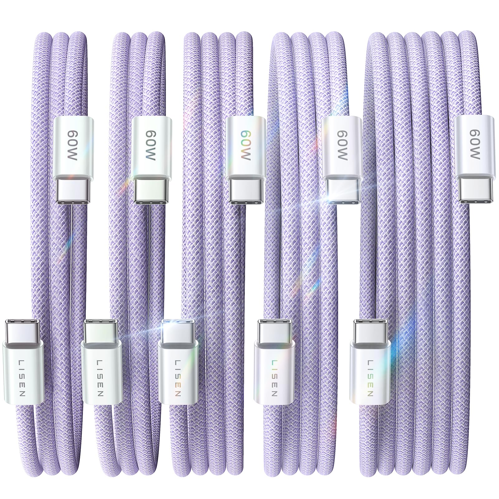 LISEN USB C Cable, 5-Pack [3.3/3.3/6.6/6.6/10FT] USBC to USBC Cable for iPhone 1