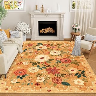 DUKINO Rug Floral Rugs for Living Room Lightweight Non-Slip Washable Indoor Low Pile Anti Shedding Boho Rugs for Bedroom Living Room Dining Room 6 x