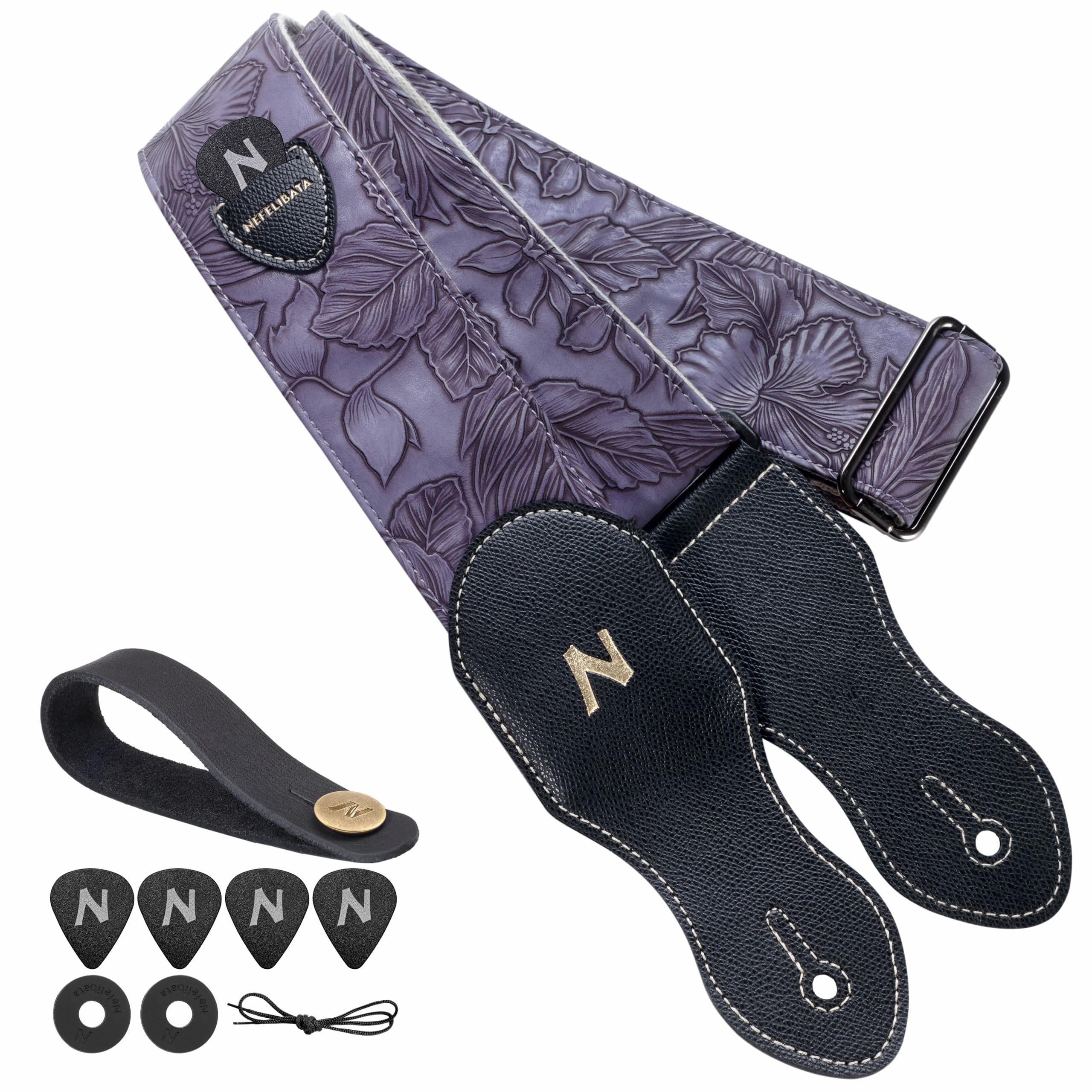 Nefelibata Guitar Strap with Pick Pocket,2.3 inch Porter Style Vegan Leather Gui