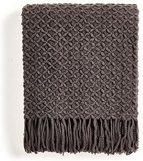 CREVENT Farmhouse Boho Knitted Throw Blanket for Couch Sofa Chair Bed Home Decoration, Soft Warm Cozy Light Weight for Spring Summer Fall (127cmX152cm Dark Brown/Chocolate/Coffee)