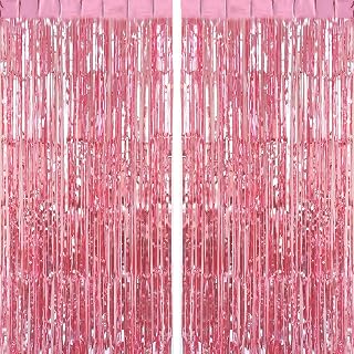 CHRORINE 2pcs 1m x 2.5m Pink Tinsel Foil Fringe Curtains Streamers Backdrop for Pink Party Birthday Wedding Bachelorette Baby Shower Bridal Shower Decorations