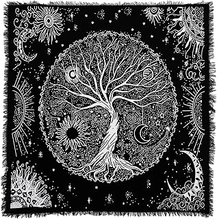 Indian Consigners Tree of Life Altar Cloth Tapestry Tablecloth Celtic Trees Ritual Spiritual Cloth for Sacred Places, Cotton Square Tarot Table Cover 18 by 18 Sacred