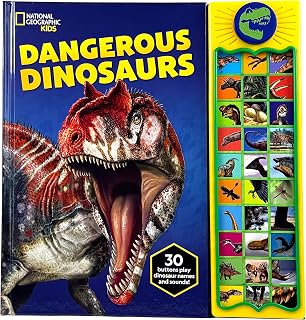 National Geographic Kids - Dangerous Dinosaurs 30-Button Animal Sound Book - Plays Dinosaur Names and Sounds - PI Kids
