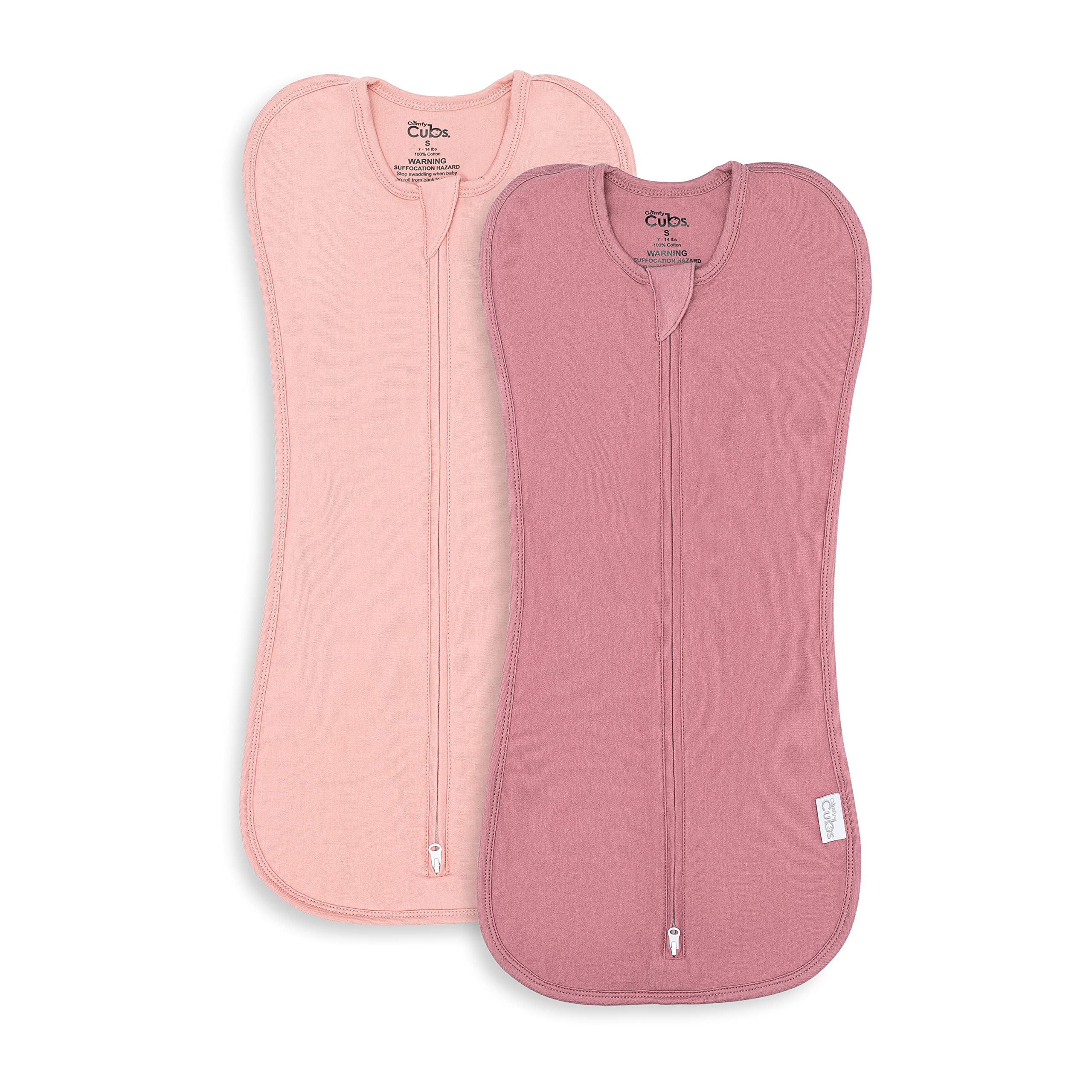 Comfy Cubs Swaddle Blanket Zipper 2 Pk S - Sleep Sack, Blush, Mauve | 100% Cotto