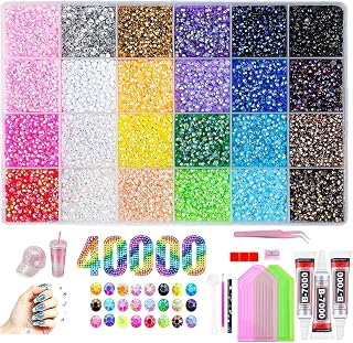 40000PCS Resin Jelly Rhinestone Bedazzling Kit, 24 Colors Rhinestones for Bedazzling, 3mm Flatback Rhinestones bedazzle kit with B7000 Glue for DIY Graduation,Clothing Shoes Nail Book Diamond Art Crafting