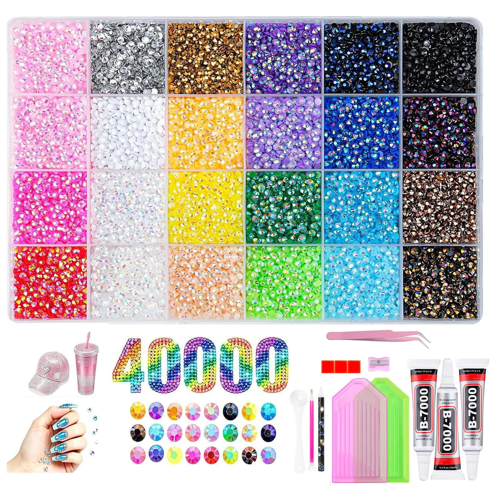 40000PCS Resin Jelly Rhinestone Bedazzling Kit, 24 Colors Rhinestones for Bedazz