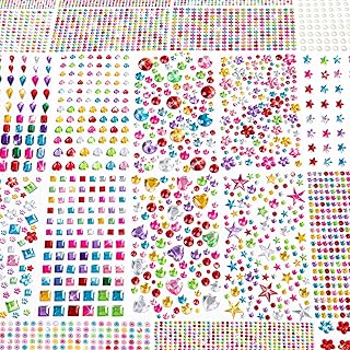 6124Pcs Gem Stickers-Self-Adhesive Face Jewelry Stickers, Acrylic Gems DIY Crafts, Sparkling Heart-Shaped Rhinestone for Kids, for Party & Holiday Supplies