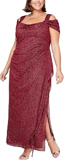 Alex Evenings Long Cold Shoulder Dress (Petite and Regular Sizes) Women's Mother of the Mary Dress