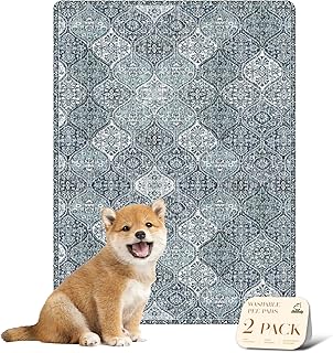 nunubaby Washable Pee Pads for Dogs, Stylish, Non-Slip and Leak-Proof Pee Pads. Reusable Potty Pads for Dogs for Crates and Floors.(Blue/Multi, 18" x24" )