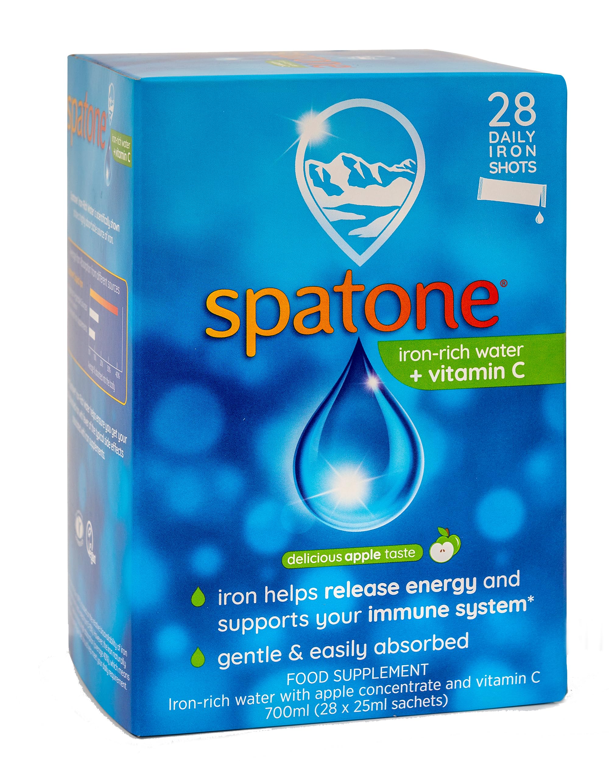Spatone Natural Iron Supplement + Vitamin C (28 Sachets), Daily Convenient Liqui