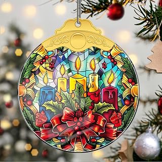 Christmas Ornaments Candle Crystal Hanging, Holiday Handmade Christmas Tree Ornaments, Car & Home Decoration - Xmas Present Acrylic Craft Decor, Gift Exchange Ideas for Family Friends A2