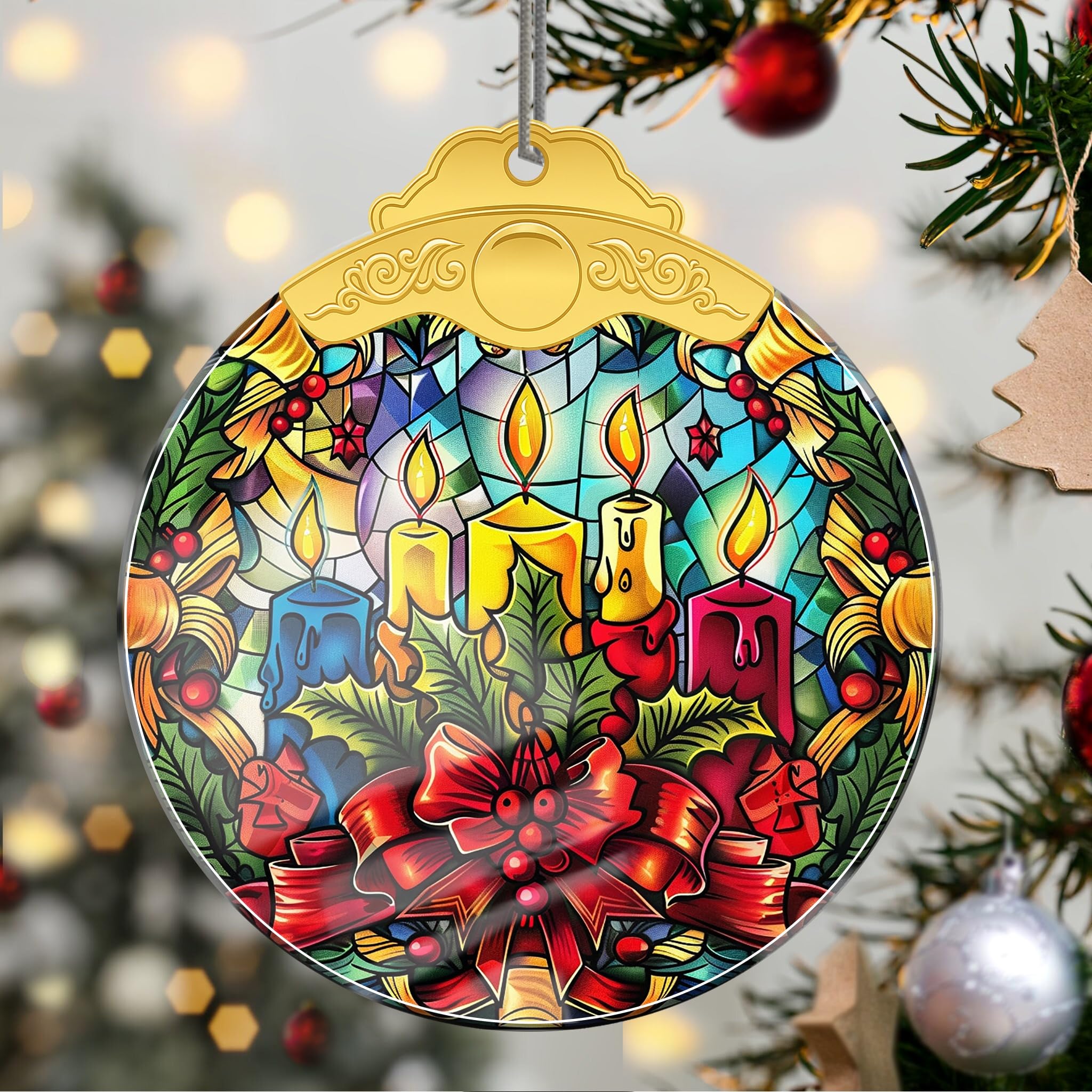 Christmas Ornaments Candle Crystal Hanging, Holiday Handmade Christmas Tree Orna