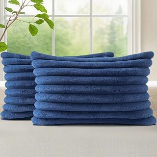 decorUhome Fall Blue Faux Fur Throw Pillow Covers 12x20 Set of 2