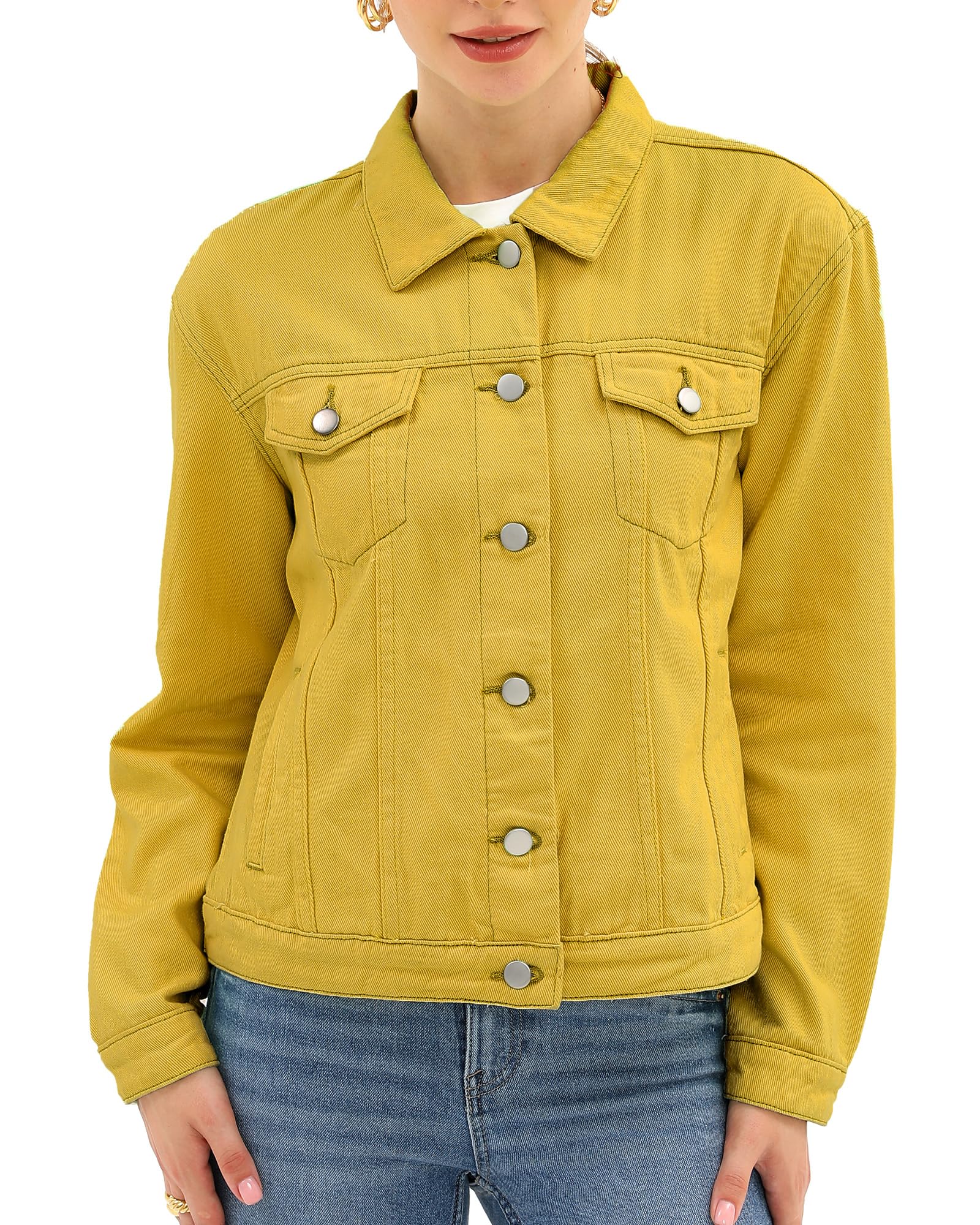Argstar Chaquetas de mezclilla para mujer, con botones, manga larga, básica, mod