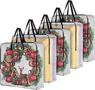 Handy Laundry 5-Pack Wreath Storage Bag, 25" Clear Wreath Storage Container with Zipper & Handles, Large Moving Bags for Holiday Decorations, Garlands, Packing, College Organization
