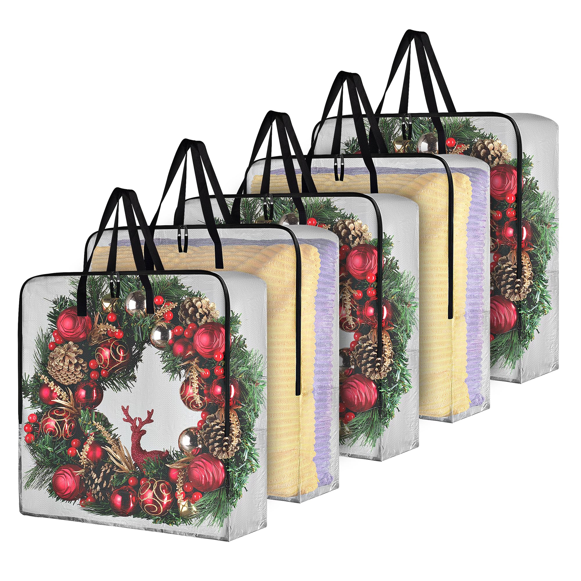 Handy Laundry 5-Pack Wreath Storage Bag, 25" Clear Wreath Storage Container with