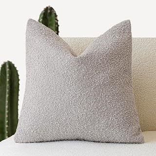 Foindtower, Boucle Throw Pillow Covers Solid Color Cozy Soft Neutral Decorative Throw Pillow Covers for Sofa Bedroom Living Room Home Decor 45cm x 45cm Neutral Grey