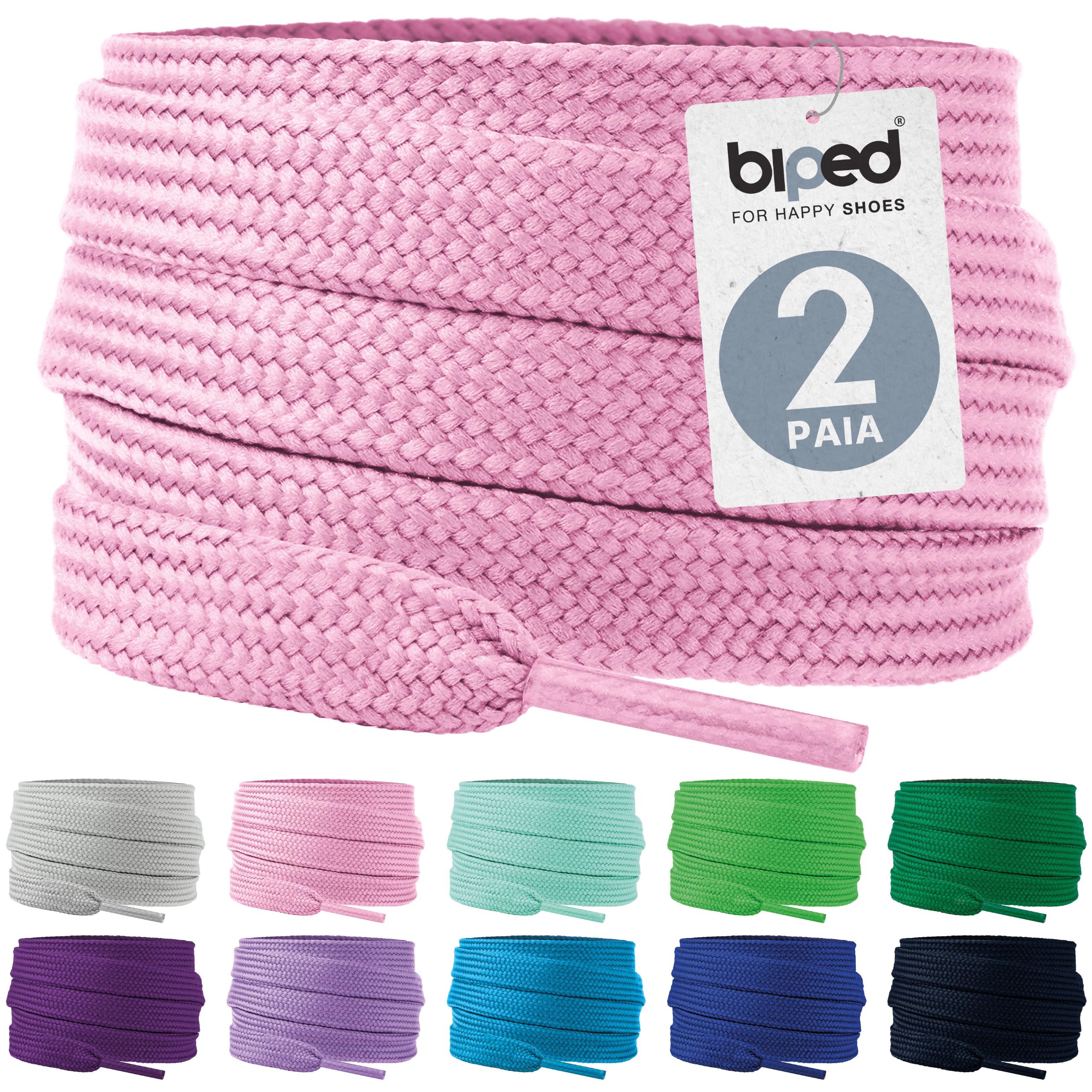 biped LACES 2 Pairs Flat Polyester Shoelaces 10mm Wide - Laces for Trainers and 