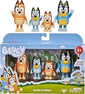 Bluey Family Figure 4-Pack, Poseable Toys with Bingo & Bandit | Movable arms & legs, portable size for on-the-go play; toddler figurine toys for kids ages 3+, thoughtful gift