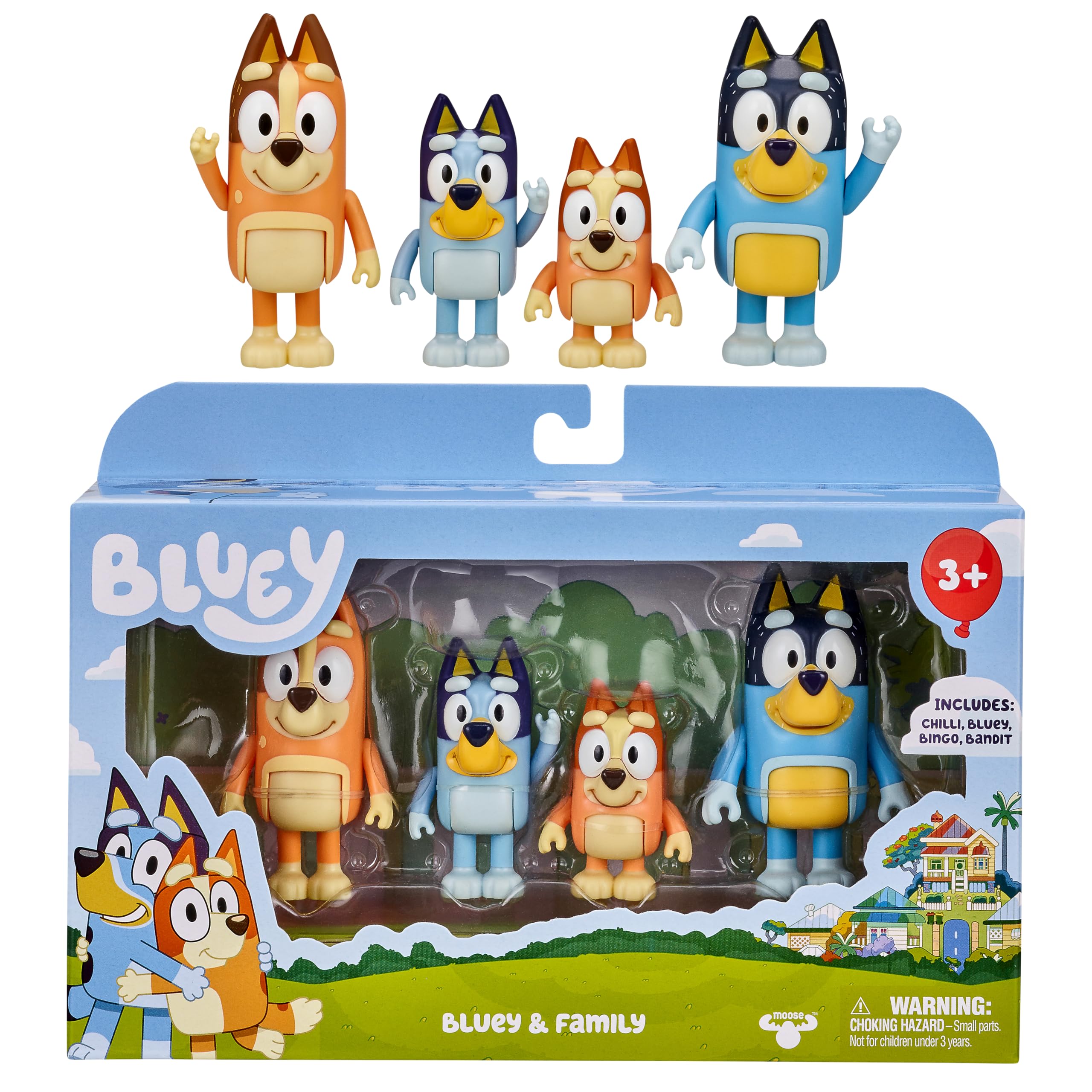 Bluey Family Figure 4-Pack, Poseable Toys with Bingo & Bandit | Movable arms & l