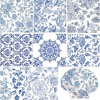 Decorative Decoupage Napkins Assorted Floral 27 Pack 9 Styles for DIY Crafting Birthday Party ， Decoupage Napkins Cocktail Paper ，Each Unfolded 13 Inch (Blue Floral)