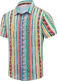 SheLucki Hawaiian Shirt Men Unisex Summer Beach Casual Short Sleeve Button Down Shirt Printed Palm Shadow Design