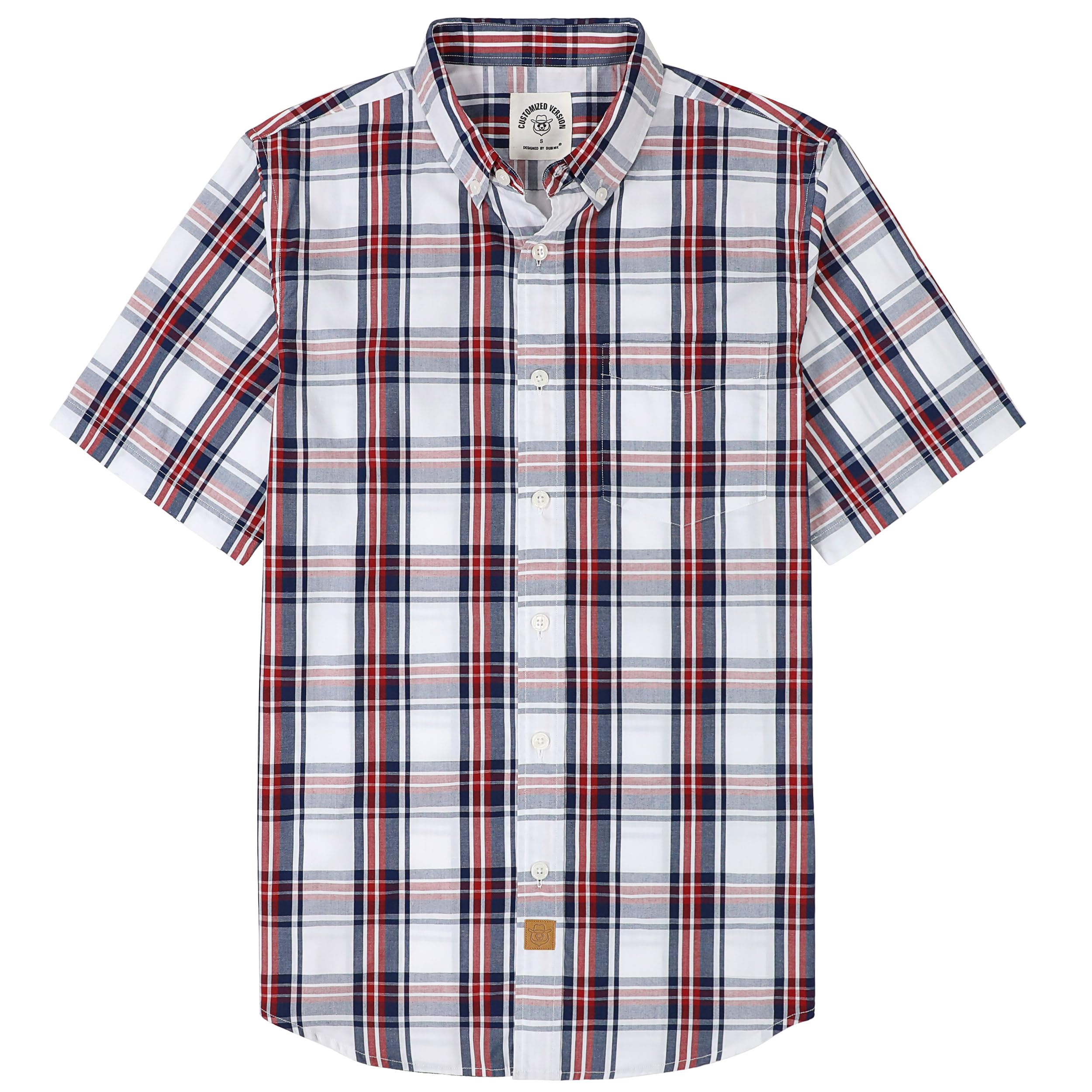 Dubinik® Men's Short Sleeve Plaid Work Pocket Casual Summer Shirt Shirt Man Butt