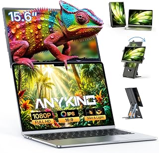 Laptop Screen Extender 15.6", 5 Modes & Detachable Slim Portable Monitor | FHD 1080P, Fit for 12-17.3" Laptops, Plug & Play, Height Adjustable & Slide-rail Dual Travel Monitor Extender for Wins/Mac
