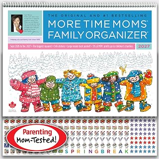 More Time Moms Family Organizer 2027, Wall Calendar, 15x22" | 16-month spiral-bound family planner & mom calendar, Sept 2026–Dec 2027. 500+ stickers, storage pocket, extra-large squares.
