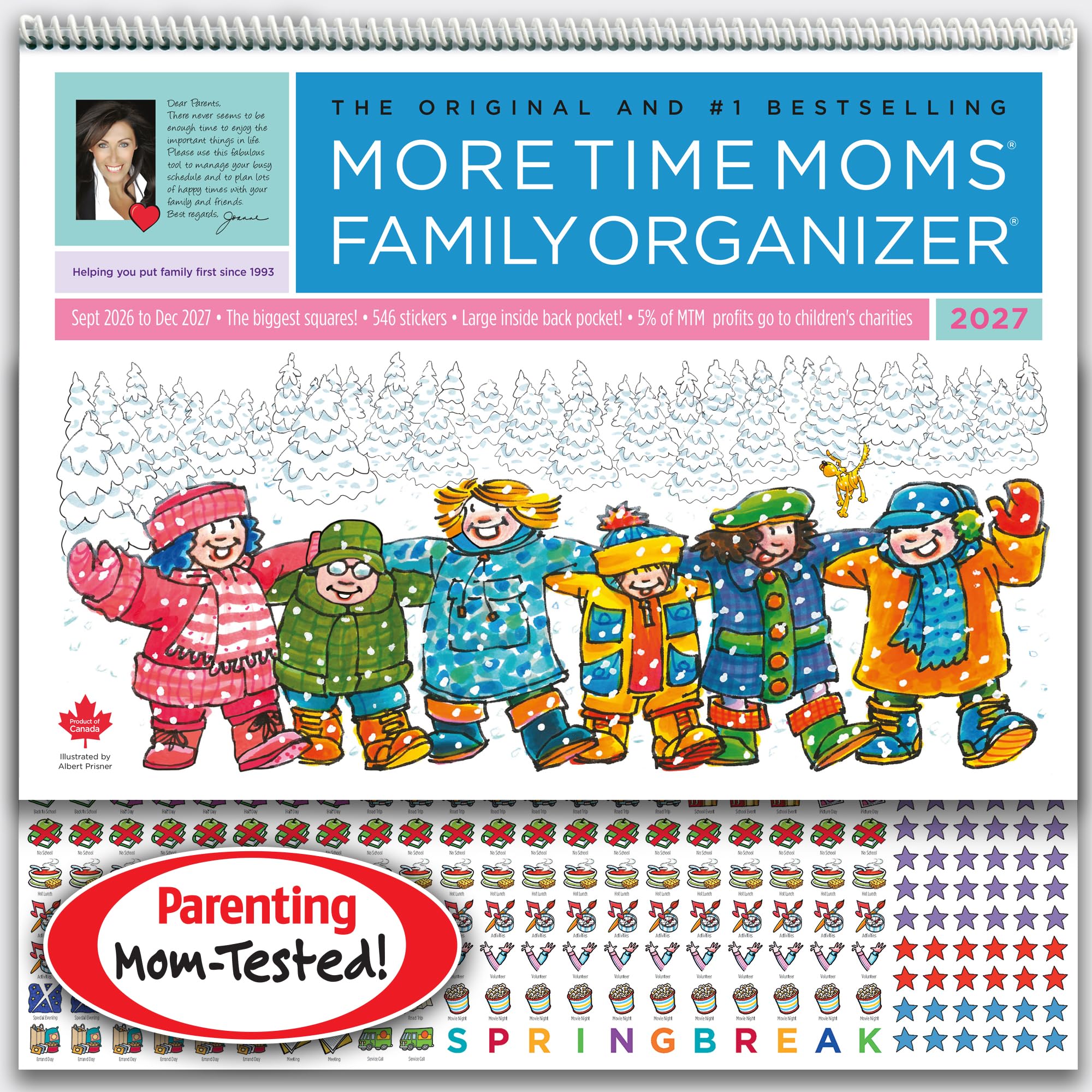 More Time Moms Family Organizer 2027, Wall Calendar, 15x22" | 16-month spiral-bo