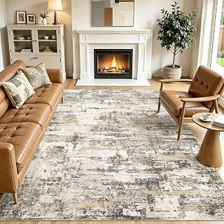 Jessibou 8x10 Area Rugs Living Room Abstract Washable Rug, Gold Brown | Modern Non-Slip, Soft Low Pile, Stain Resistant Carpet for Bedroom, Dining Room, Nursery, Kids Pet Friendly