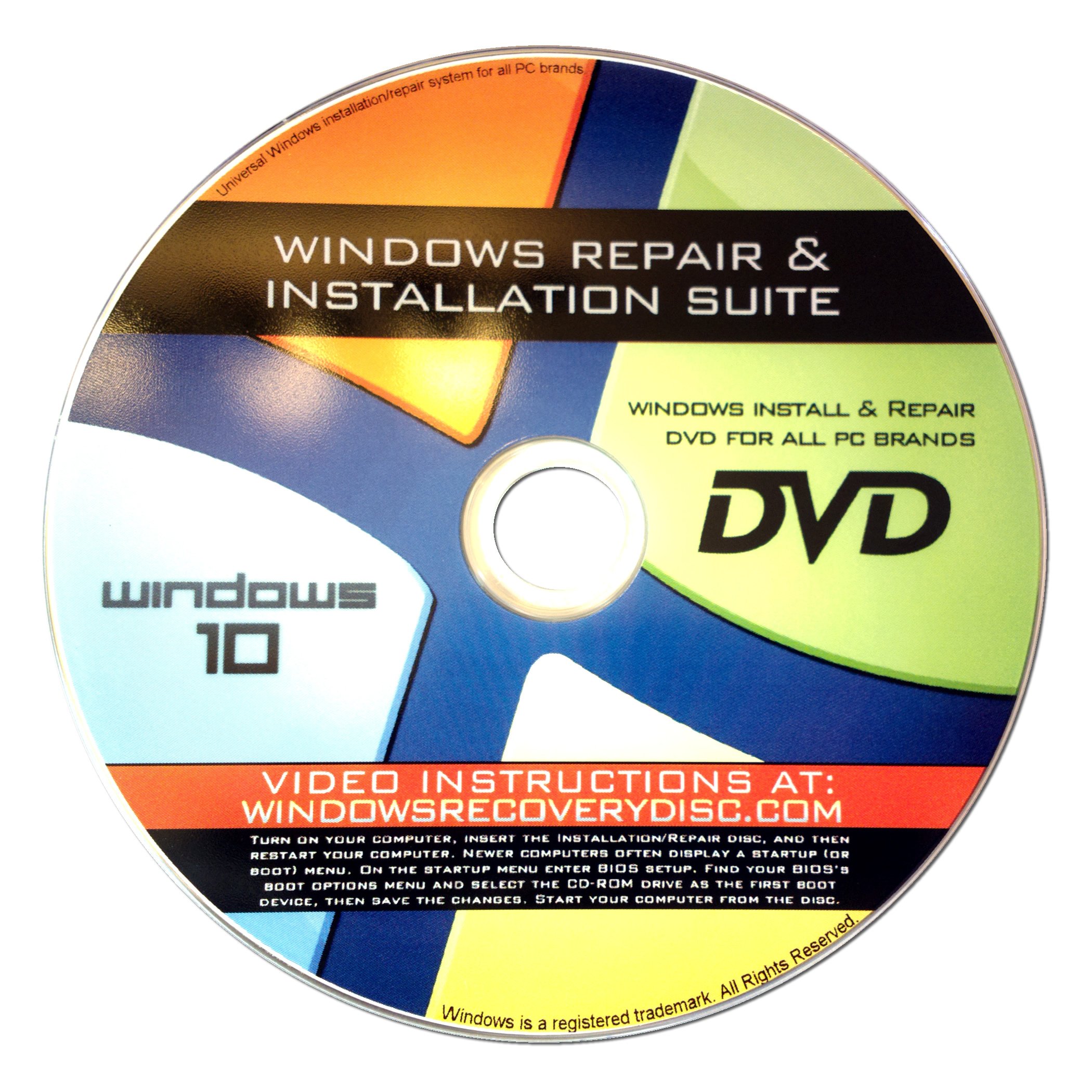 Recovery, Repair & Re-install disc compatible w/ All Versions of Windows 10 32/6