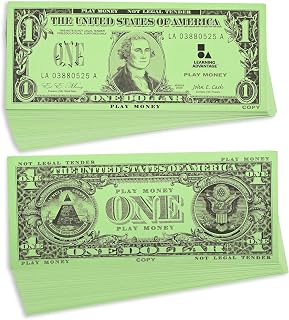 LEARNING ADVANTAGE One Dollar Play Bills, Set of 100, Sized Like Real Cash | Play Money for Teaching Currency and counting