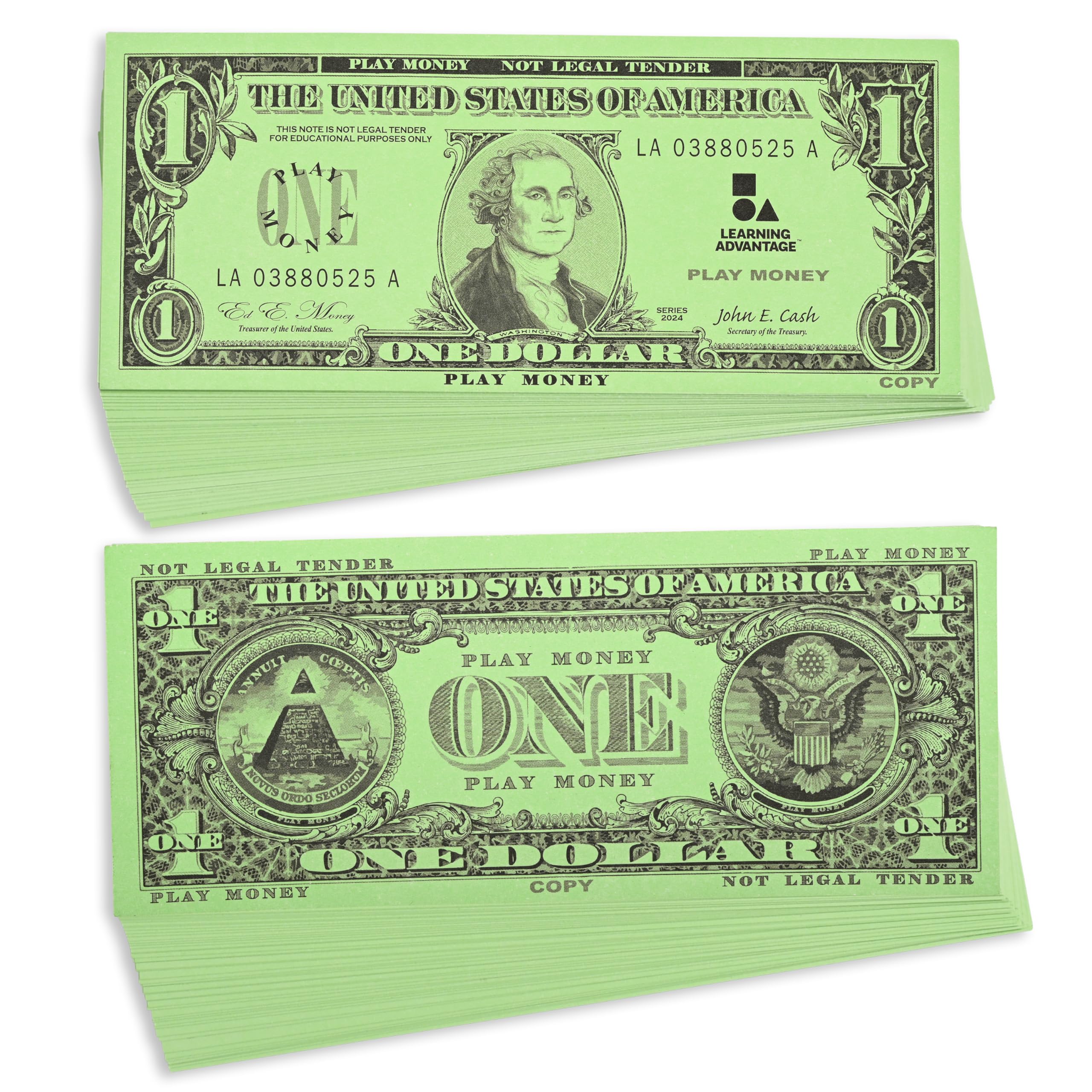 LEARNING ADVANTAGE One Dollar Play Bills, Set of 100, Sized Like Real Cash | Pla