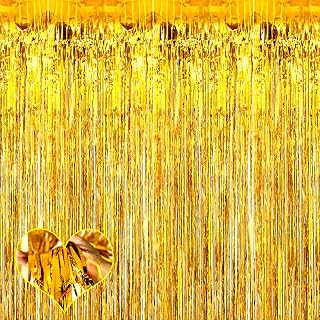 4 Pack 2024 New Year Fringe Curtain Backdrop, 3.2Ft x 8.2Ft Metallic Tinsel Foil Fringe Streamers Background for Photo Booth Birthday Wedding Baby Shower Carnival Easter Party Decorations Gold