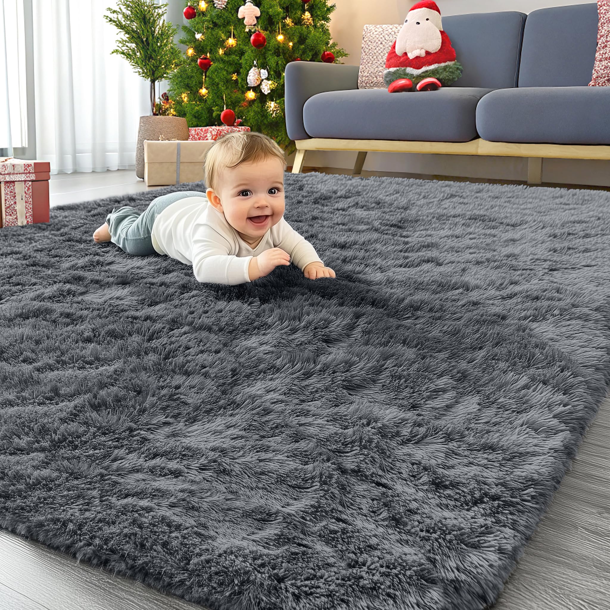OLANLY Area Rugs for Living Room Bedroom, Machine Washable 4x5.9 ft Soft Fluffy 