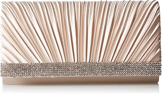 Jessica McClintock womens Chloe Satin Pleated Rhinestone Evening Clutch With Shoulder Chain