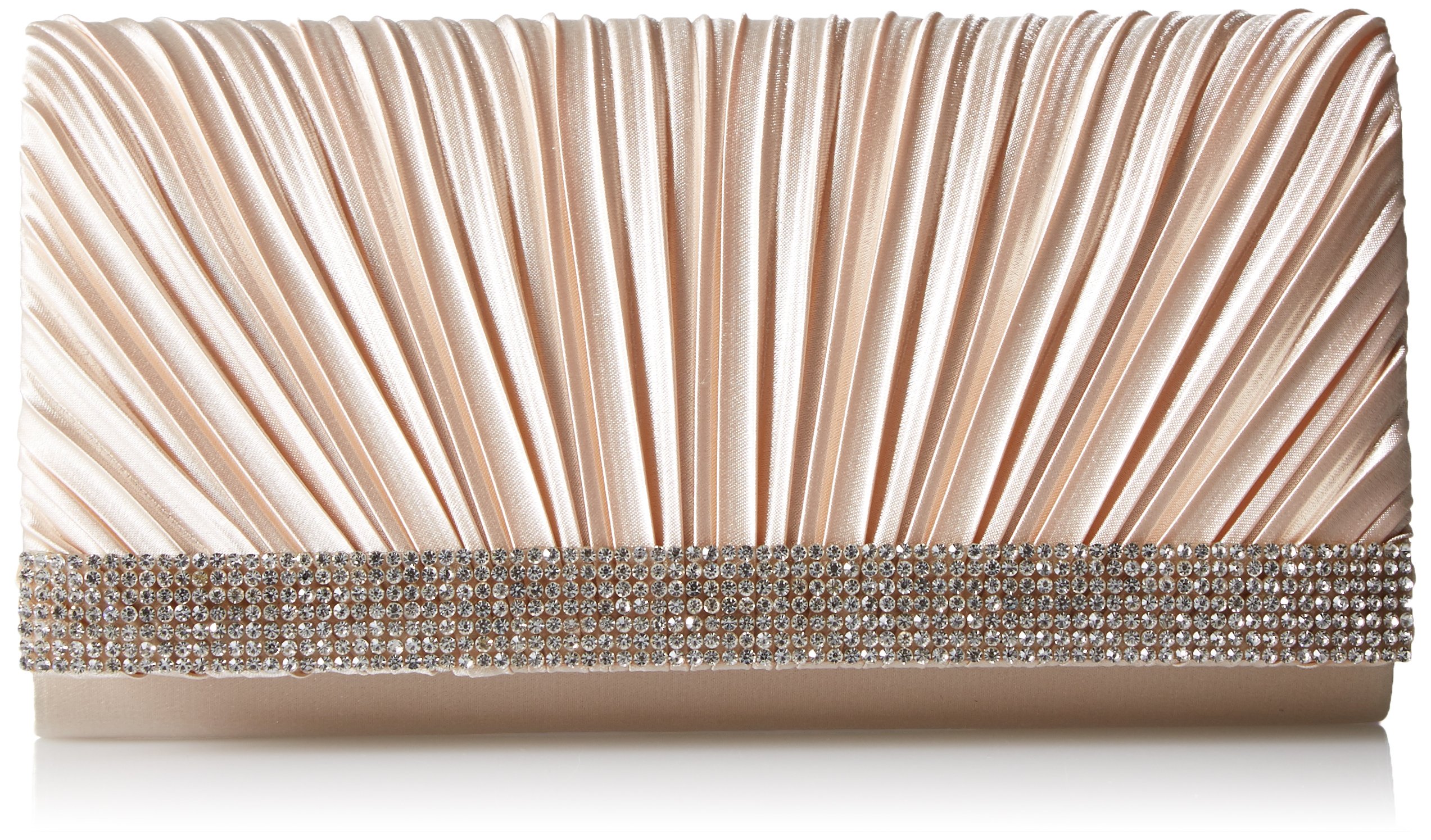 Jessica McClintock womens Chloe Satin Pleated Rhinestone Evening Clutch With Sho