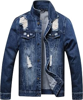 QIMYUM Jean Jacket For Men, Distressed Slim Denim Jacket