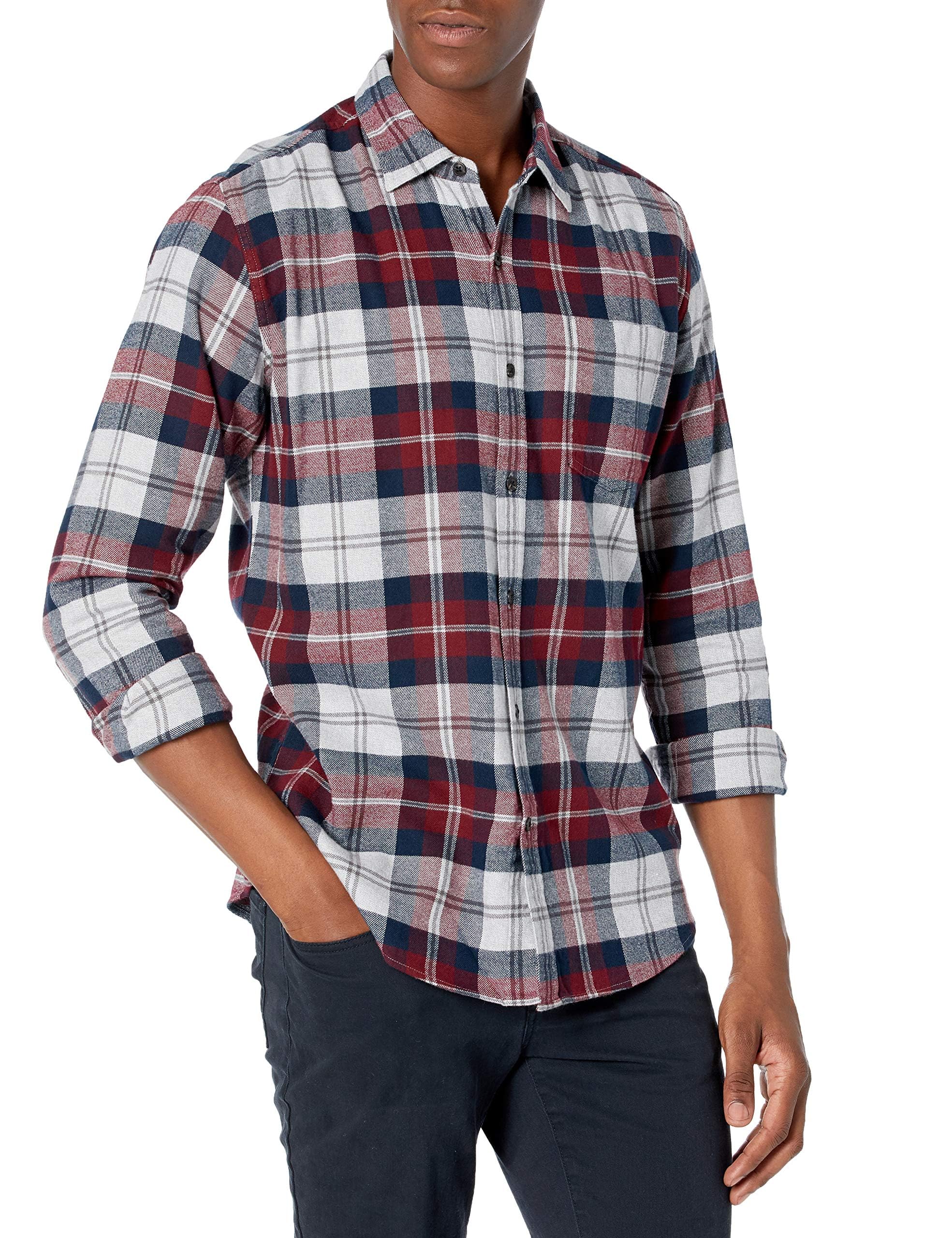 Amazon Essentials Men's Regular Fit Long-Sleeve Flannel Shirt, Soft Brushed Cott
