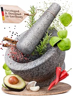 ChefSofi Mortar and Pestle Set (Gray, 2-Cups) | Unpolished Heavy Natural Granite - 6 inch