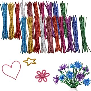 200 Pieces Pipe Cleaners, Glitter Pipe Cleaners, Chenille Stems for DIY, Crafts, Art and Decoration, Multicolor