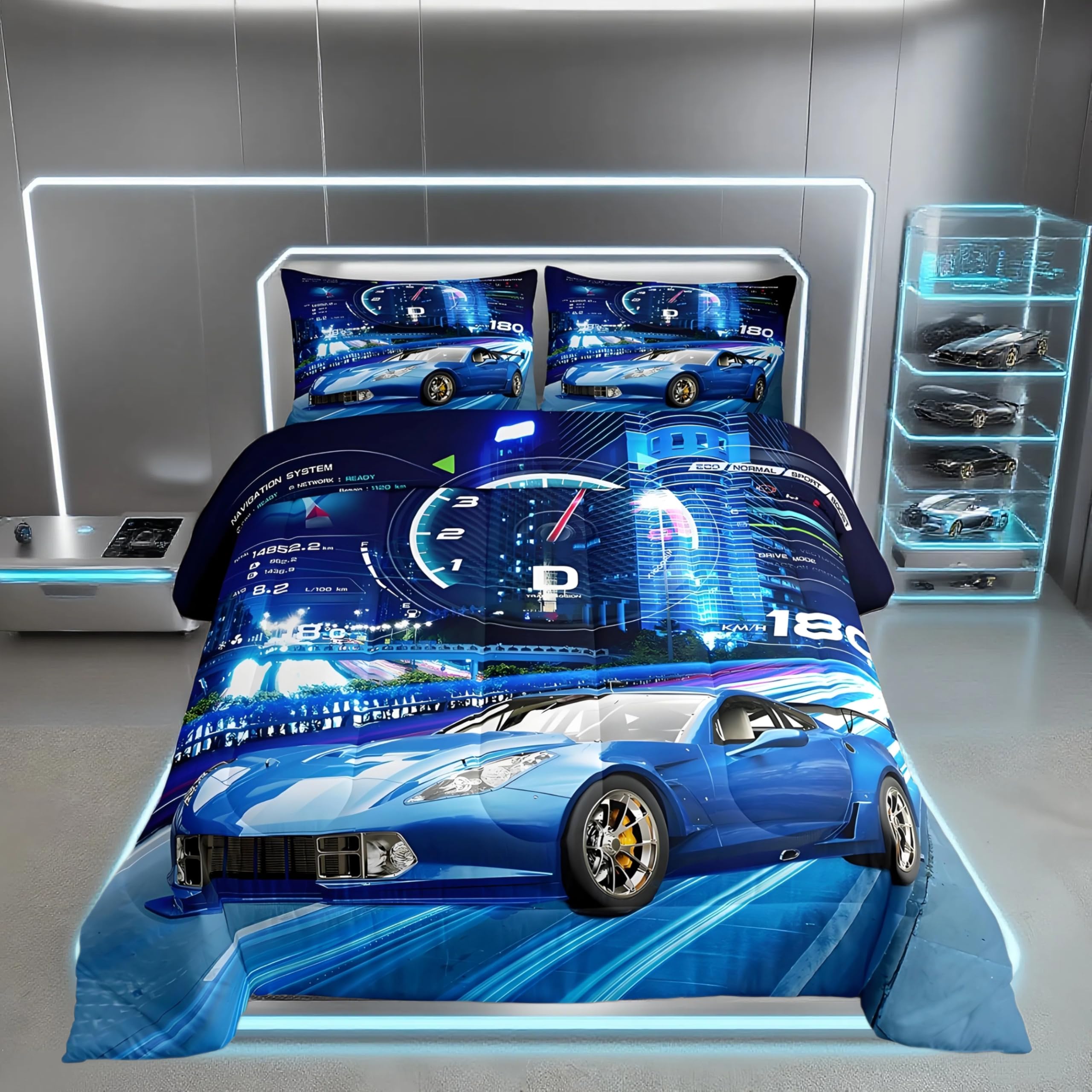 Feelyou Boys Race Car Down Duvet Cool Sports Car Comforter Set for Kids Boys Gir