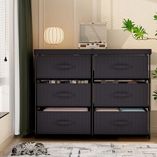 GcdPai Dresser 6 Fabric Drawer Stand Desktop Plastic Support Tube | Sturdy Metal Plastic Support Tube Cube Storage Cabinet for Bedroom Organization Dorm Front Hall Entryway