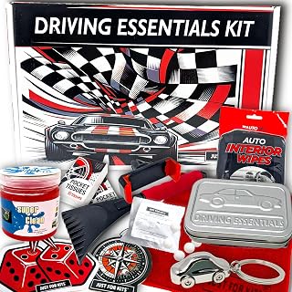 Driving Essentials Kit by JustForKits – Car Gift Set inc. Cleaning Kit, Custom Accessories, Air Fresheners and More. Gifts for Men or Women